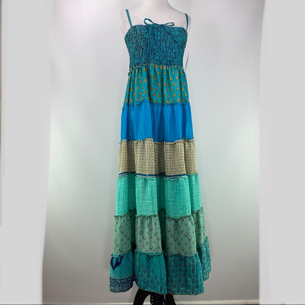 NWT silk patch strip dress.